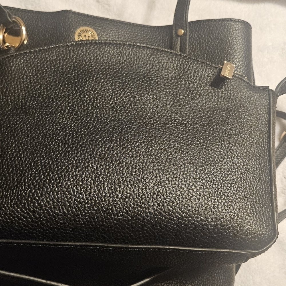 Anne Kleine Set Of Two Tote And Crossbody Bag Black Pebbled Leather Gold Accents - Picture 4 of 12